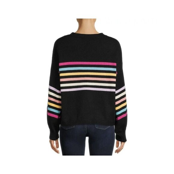 Dreamers by Debut Women's Rainbow Striped Sweater with Puff Sleeves XS - Picture 2 of 9